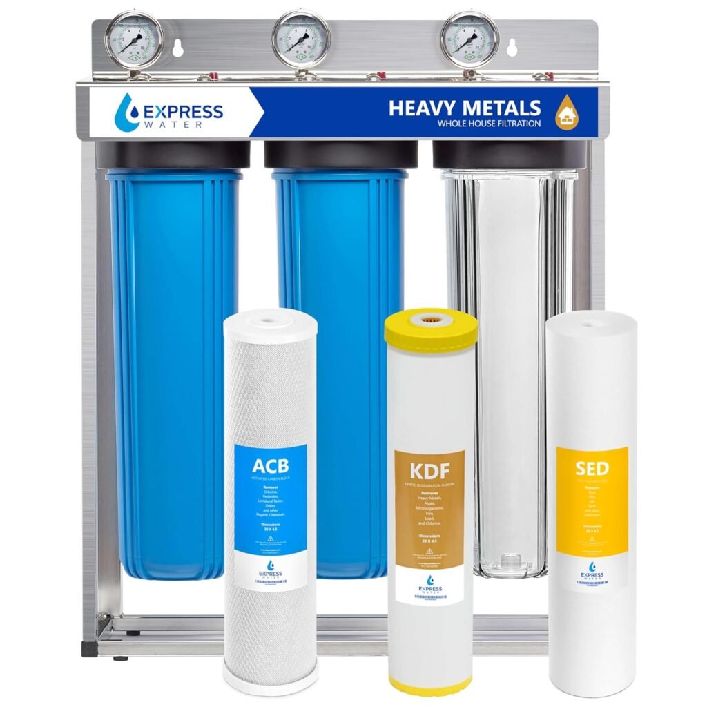 EXPRESS WATER 3-Stage Heavy Metal Water Filtration System, Stainless Steel, Reduces Contaminants, Improves Water Quality, Comprehensive Filtration, High Versatility